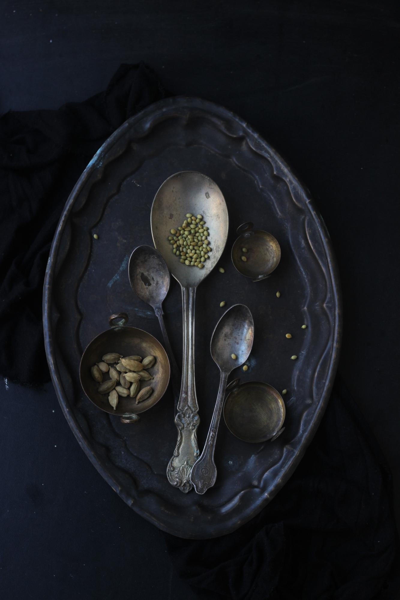 Large editorial shot of plated tasting menu